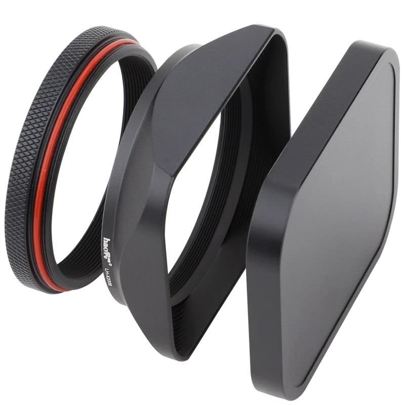 Haoge LH-X200B Square Metal Lens Hood Black With Cap And 49mm Adapter Ring for Fuji Fujifilm X100V X