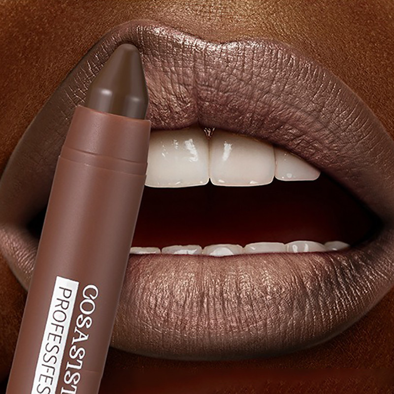 Pensil Garis Bibir Coklat Tua Krayon Beludru, Pena Lipstik Anggur Gradien Runcing Tahan Air Tidak Le