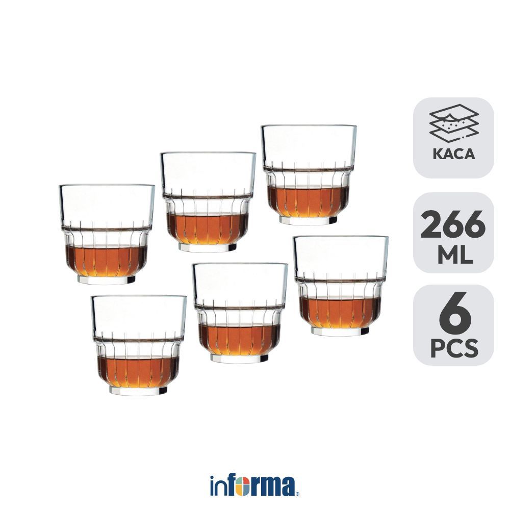 Informa Libbey Linq Gelas Kaca 266 ml Set 6 Pcs Transparan Cup Bening Wadah Air Minum Tempat Minuman