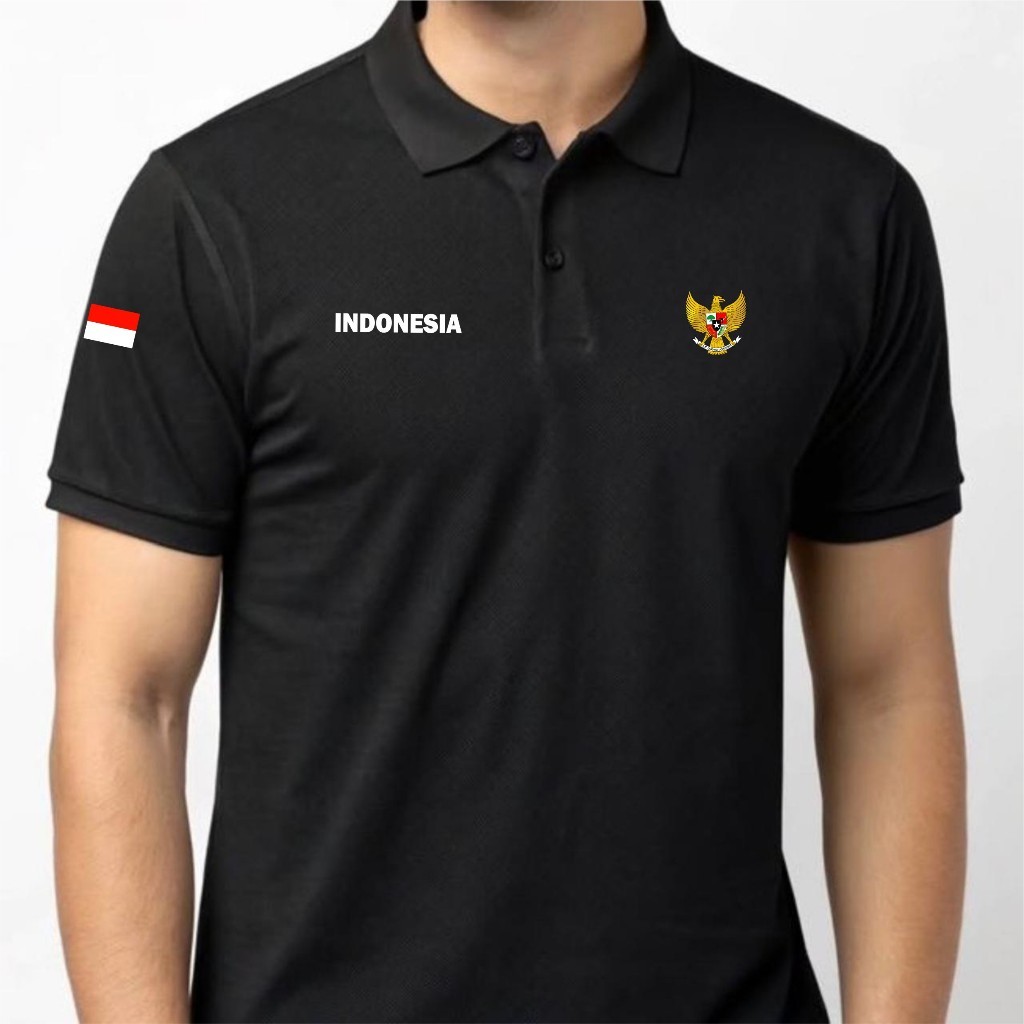TERBARU  Kaos Kerah Pria Baju Polo Keren Garuda+Bendera+Indonesia Putih Lengan Pendek Motif Cressida