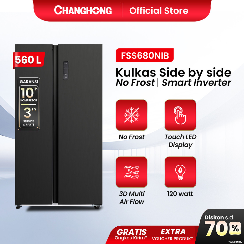 CHANGHONG Kulkas 2 Pintu Side by Side FSS680NIB 560 Liter