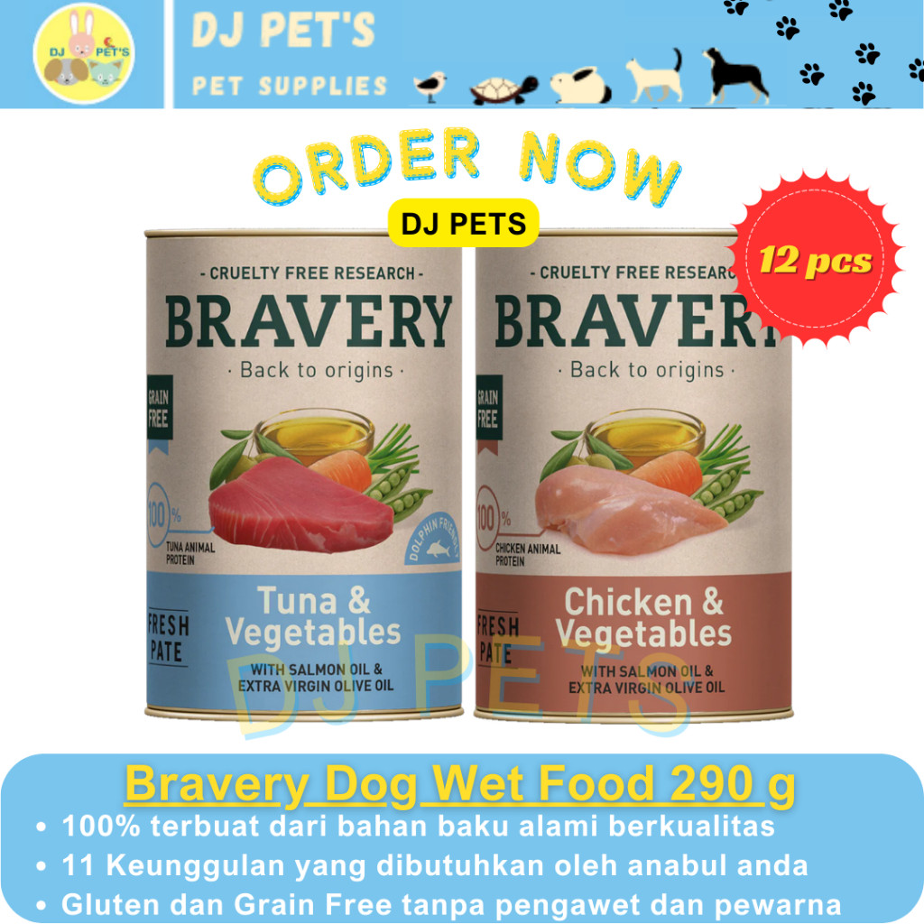 Grosir Bravery Wet Food Dog Chicken & Tuna Vegetables 290 gr 12 pcs Makanan anjing basah grain free