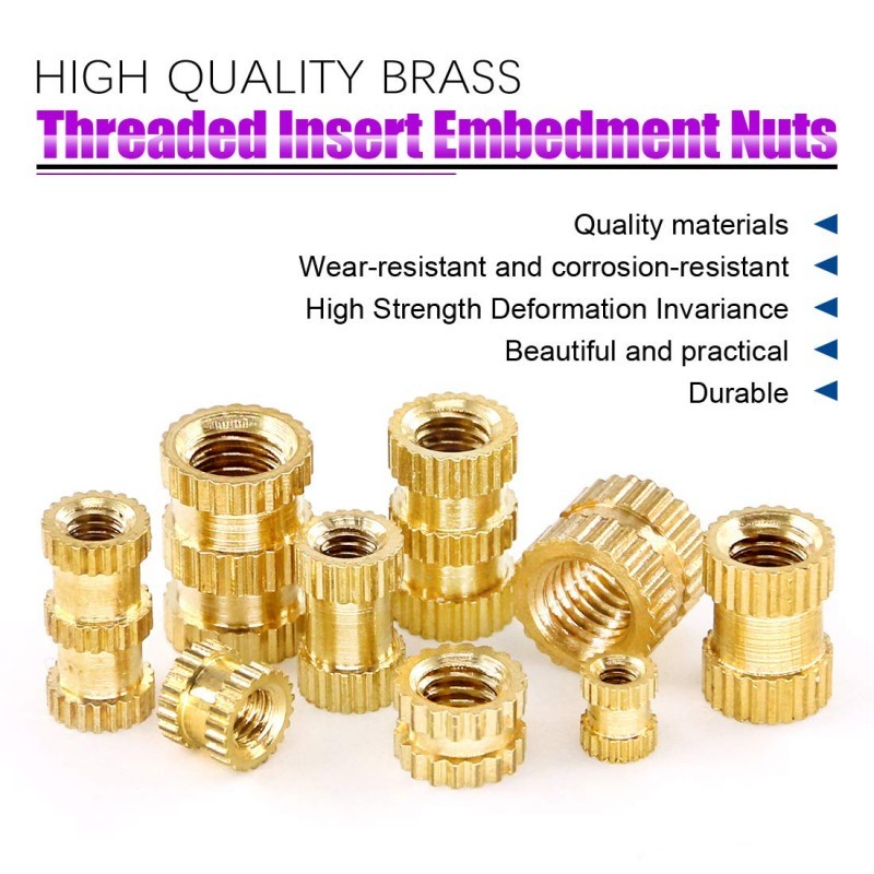 100pcs Mur Tanam M3 Insert Nut Thread Knurl Mur Brass Copper
