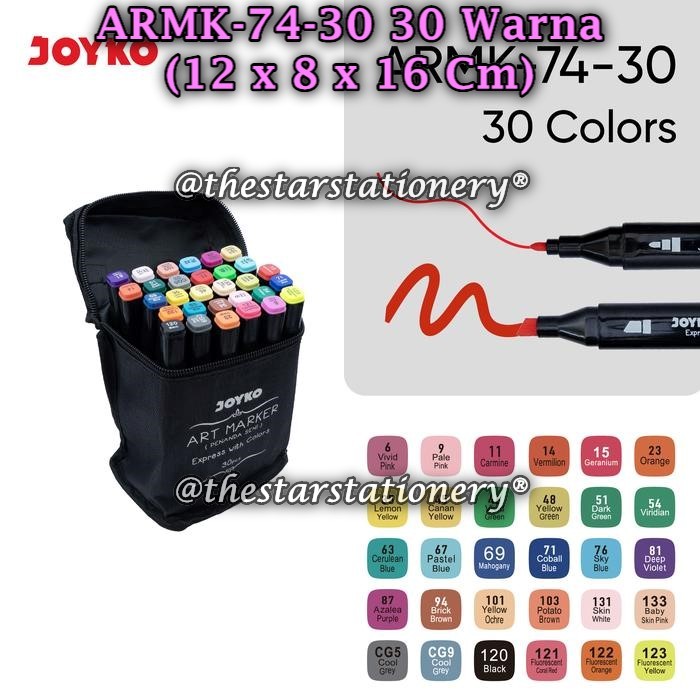 (1 Set Isi 30Warna) Art Marker JOYKO ARMK-74-30 Spidol Penanda Seni Berwarna ARMK-74-30 (1 Set/30)