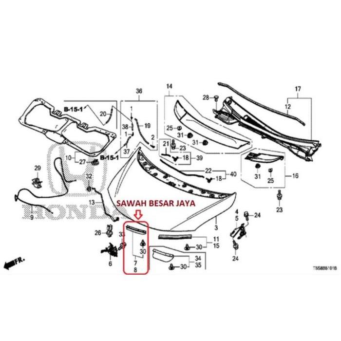 Seal Rubber Karet Kap Mesin Ujung Depan Bagian Tengah Jazz S RS GK5 - Kanan Top