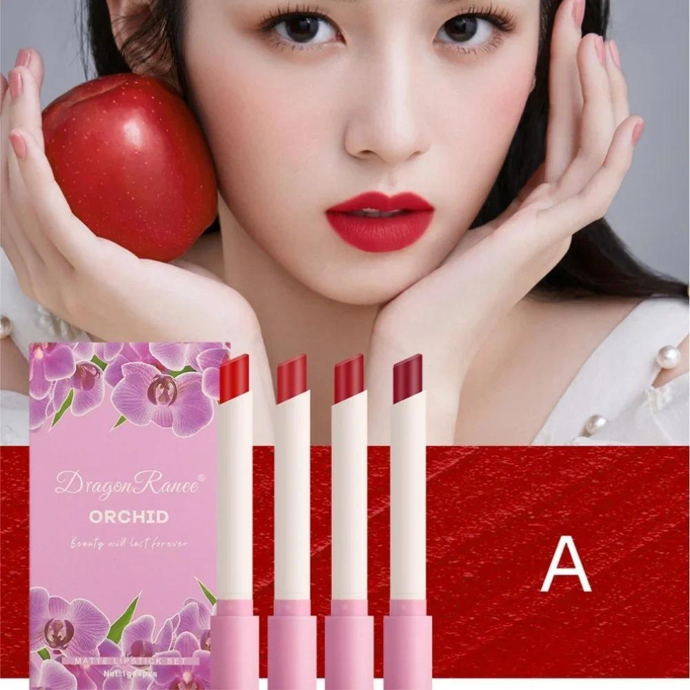 4 Buah/Set Lipstik Matte Beludru, Set Lipstik Kreatif Desain Rokok Tahan Lama Tahan Air Tidak Lengke