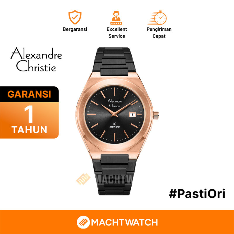 Jam Tangan Pria Alexandre Christie AC 8710 MD BBRDGSG Men Sapphire Black Dial Black Stainless Steel 