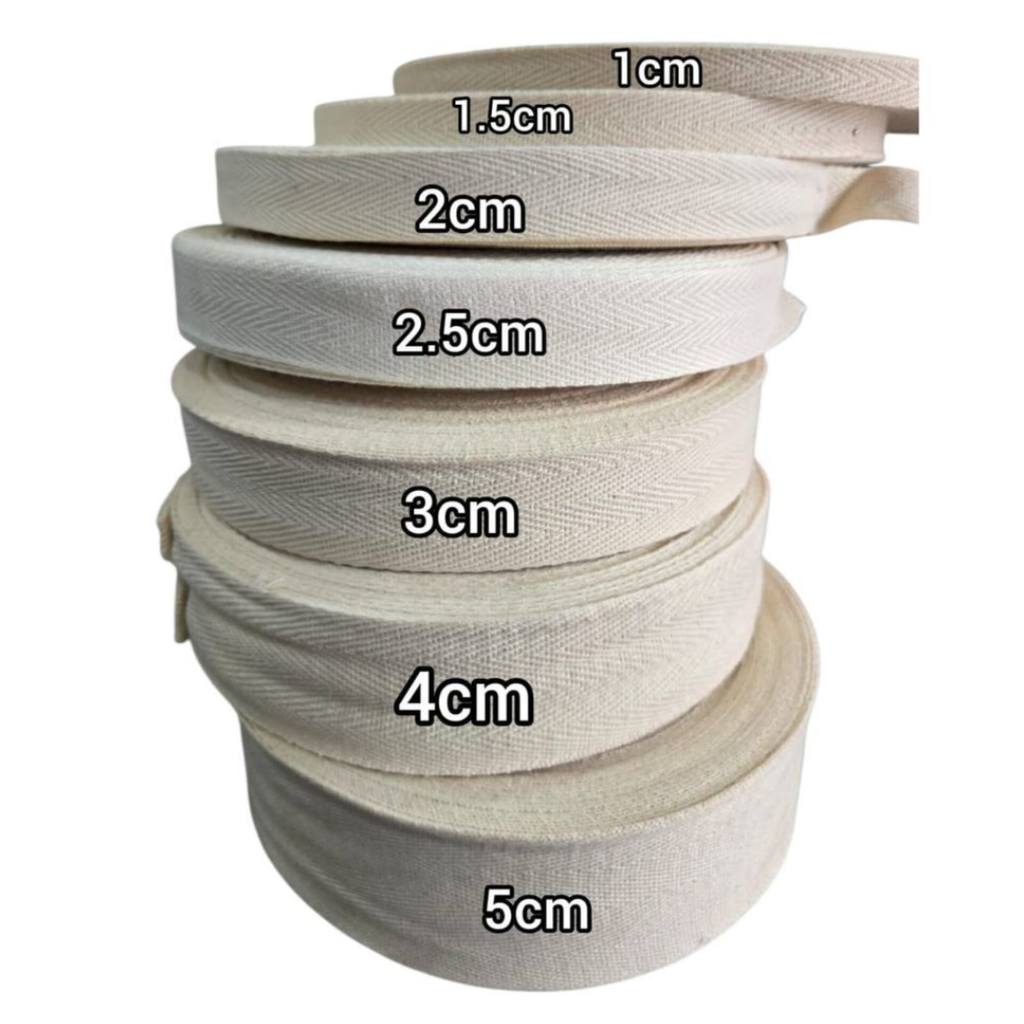Twill Tape Label bisban katun WARNA 1inch 25 mm Rawwhite
