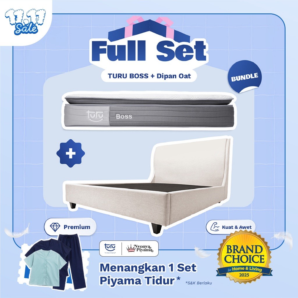 Set Bundle Pocket Spring Bed TURU BOSS + Dipan PEANUT / OAT TURU - FULL SET TERMURAH TERLARIS