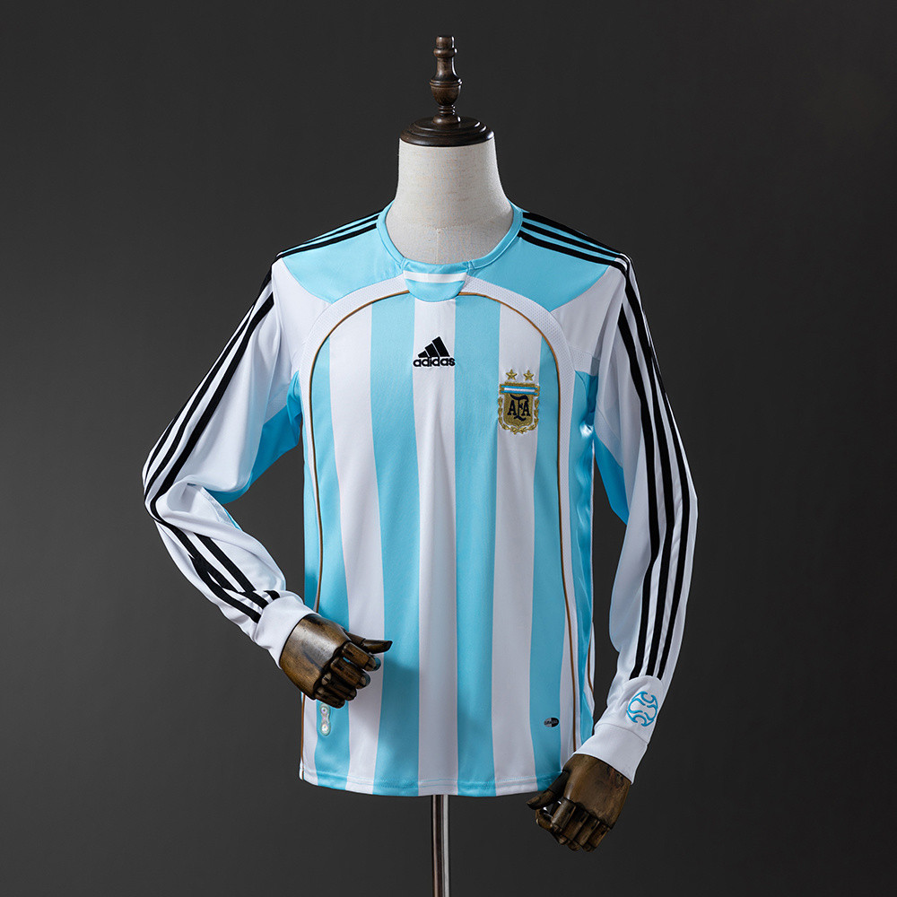 Jersey Argentina 2006 Home Long Sleeve Retro T shirt pria