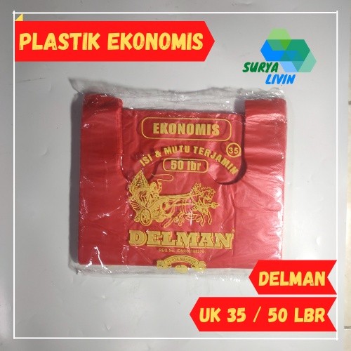 Plastiora Kantong Plastik Kresek Besar Delman Ekonomis Uk 35 Merah isi 50 lbr Warung Kualitas LOCO