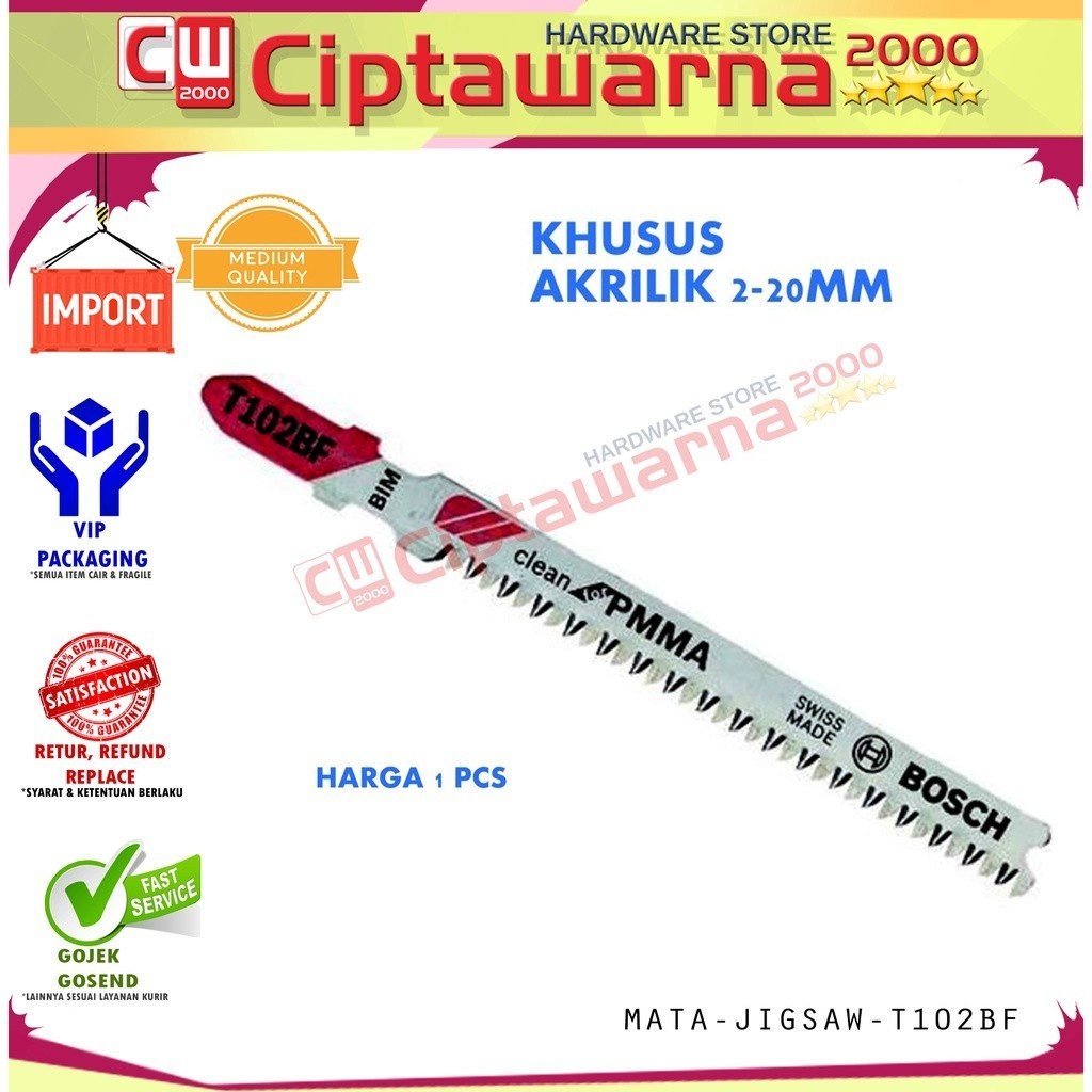Bosch Mata Jigsaw T102BF Clean for PMMA Arcylic Jigsaw Bosch Akrilik - CWTT