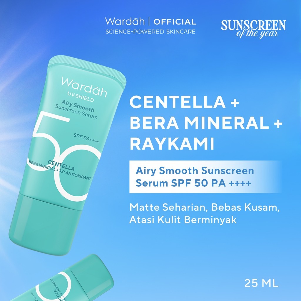 Wardah UV Shield Airy Smooth Sunscreen Serum SPF 50 PA++++ 25ml Sunscreen Wajah - Meredakan Jerawat,