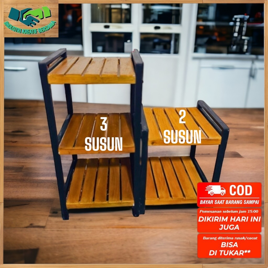 FULL FINISHING Rak Susun Kayu Minimalis Serbaguna / Rak Dispenser, Galon, Rice Cooker 2 Susun 3 Susu