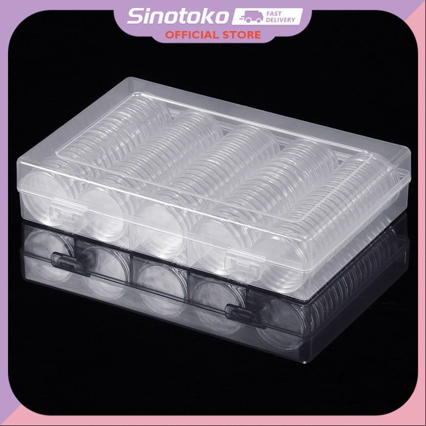 Kapsul Koin Transparan 100PCS – Tempat penyimpanan koin dengan busa, kotak plastik untuk koleksi din