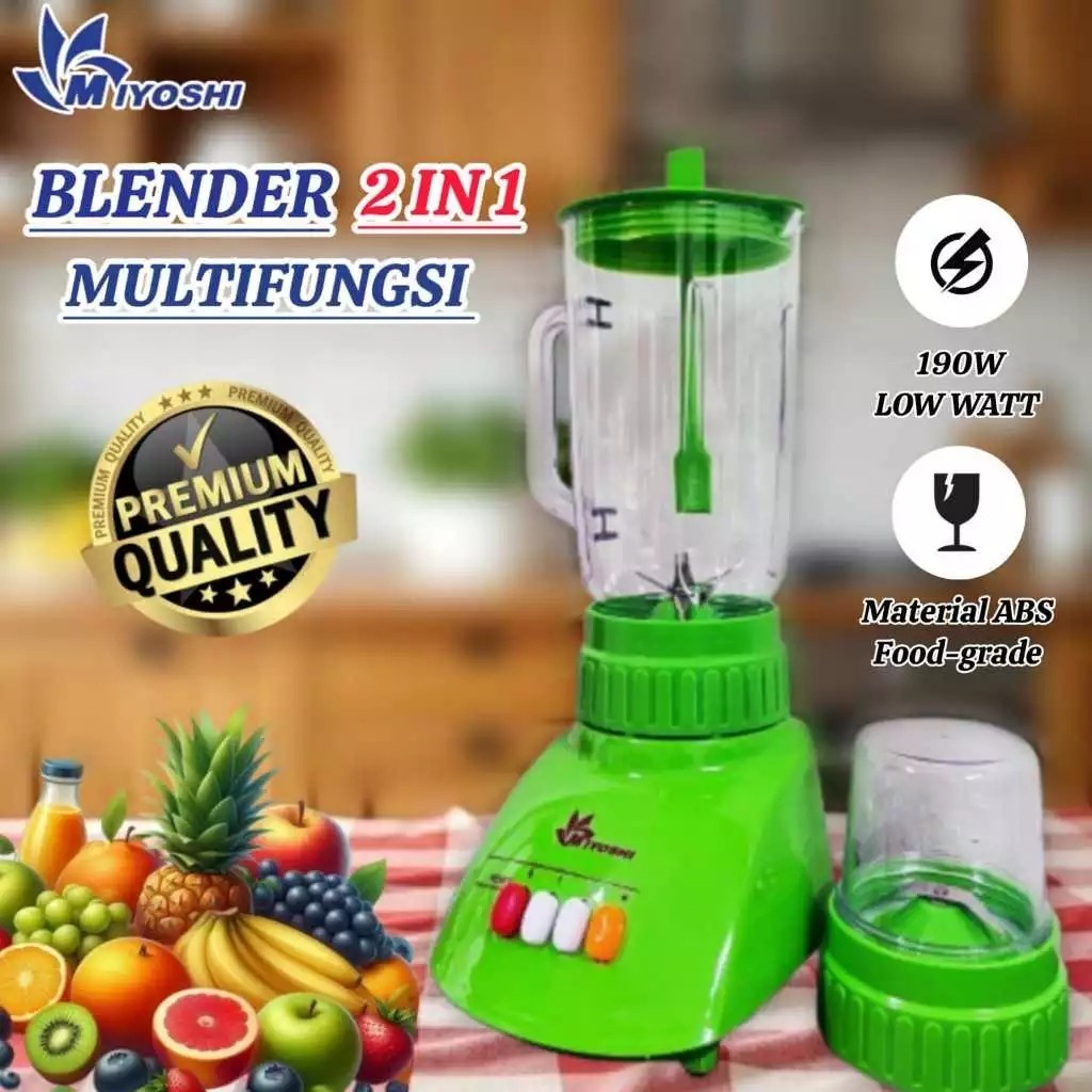 Blender Miyoshi 2 Tabung Plastik / Blender Plastik 6 Mata Pisau 2 Mangkok Fiber Plastik Miyoshi - Co