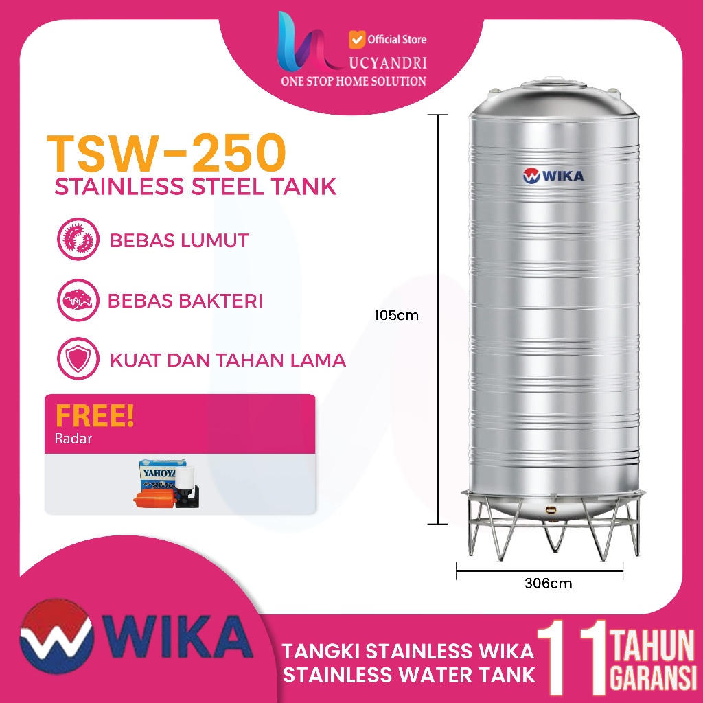 Tangki Air WIKA TSW250 2500 Liter | Toren Air Wika 2500 Liter Stainless Steel  – Produk Original | P