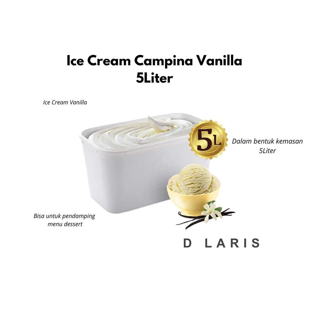 Ice Cream Campina Vanilla 5 liter Ember Kotak Box Besar 5L Rasa Vanila Creamy Lembut Enak