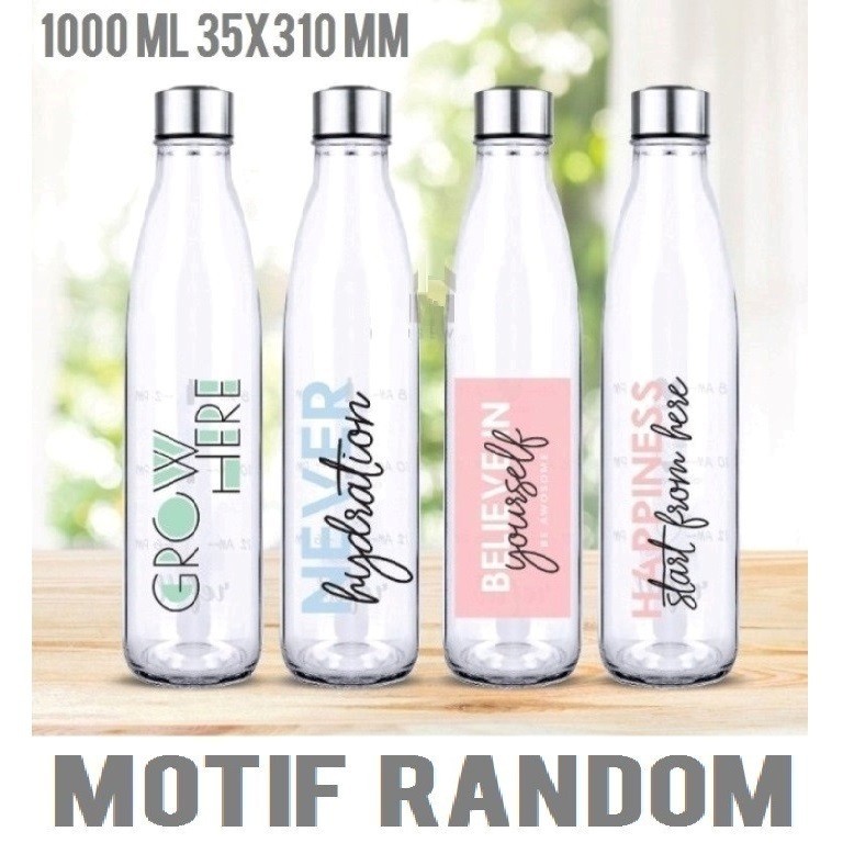 BOTOL KACA 1 LITER tutup stainless 1000 ml 1l tebal