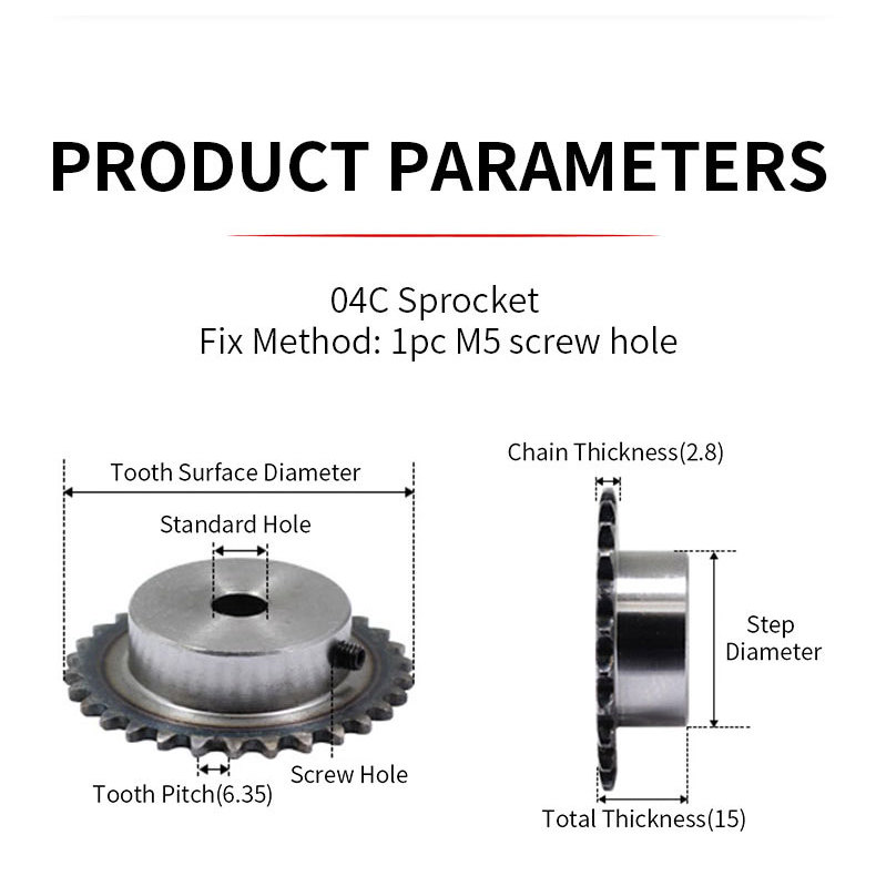 04c Sprocket 13Teeth Inner Hole 6/8/10/12mm 25H 45# Steel Sprocket 04c Table Wheel Finished Hole Spr