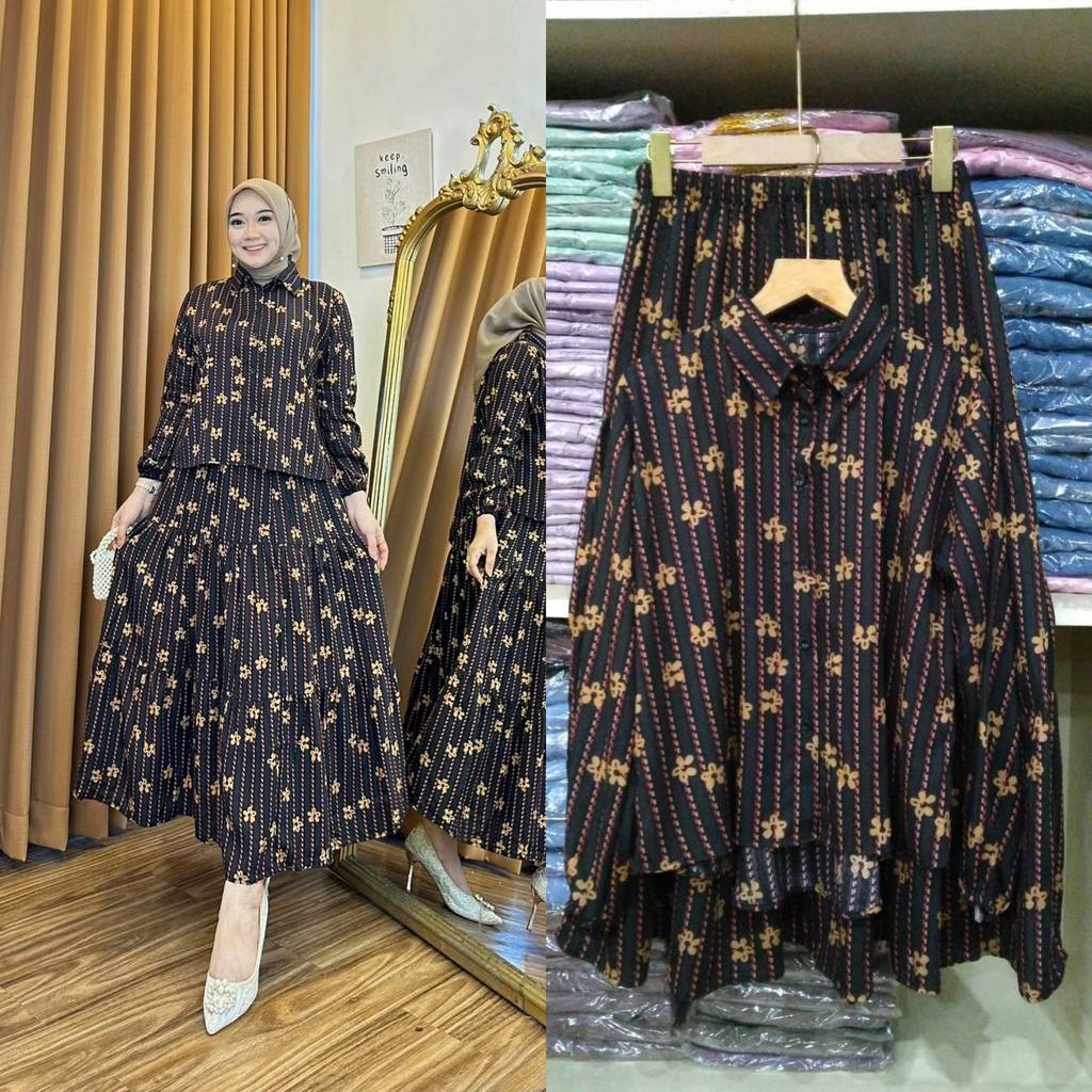 Set Rok Wanita Muslim Terbaru Kekinian Premium Diamond Adem Jumbo Busui Setelan Baju Rok Tebal | Nan