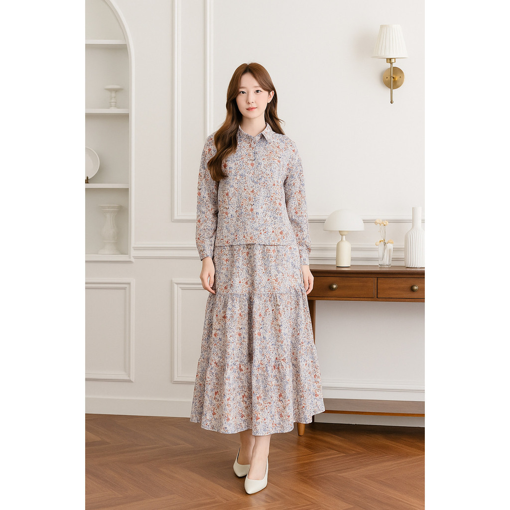 FIROSADA  IL - Setelan Rok Kayla Wanita Kekinian One Set Katun Premium Jumbo One set Rok dan Atasan 