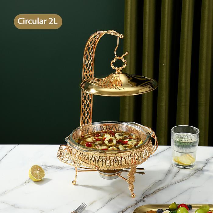 COD Food Warmer Wadah Kaca Tebal Gold /Food Warmer Wadah/Baki Kaca Tebal Gold/ Food Warmer Tutup Gan