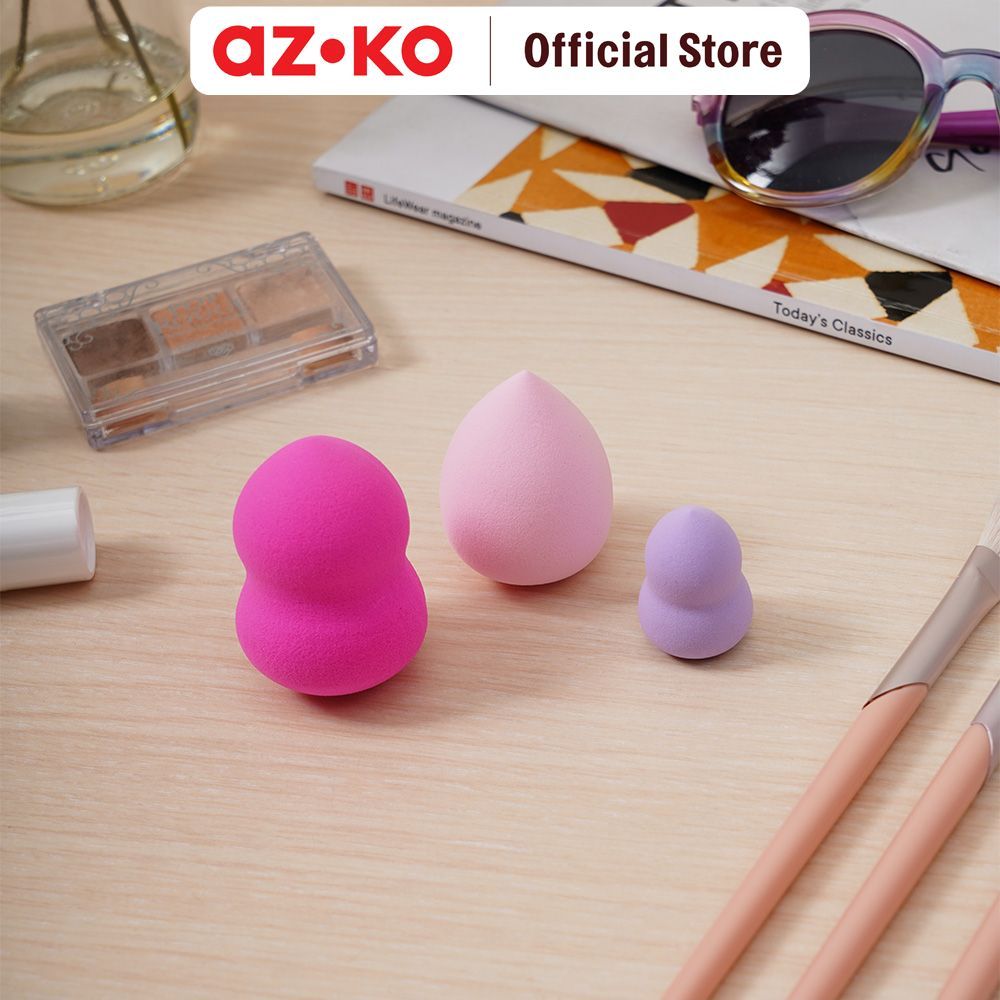 AZKO Ataru Set 3 Pcs Spons Makeup - Mix Cosmetic Sponge Blusher Foundation Sponge Perlengkapan Kosme