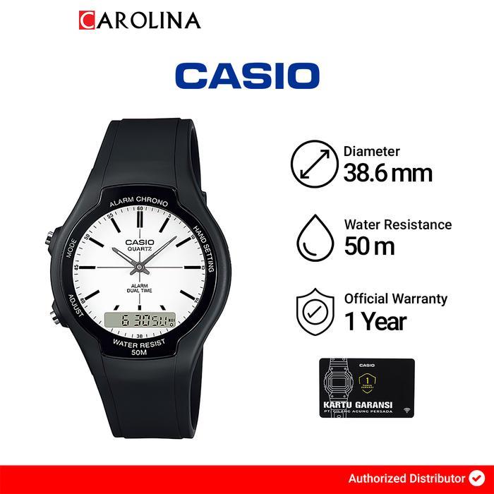 Jam Tangan Pria Casio General AW-90H-7E Digital Analog Dial Black Resin Band - AW-90H-7E, Standar