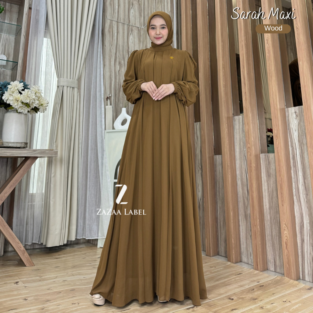 Gamis Jumbo Hijab Motif Polos Bahan Ceruty Non Busui Lengan Balon Pesta Mewah