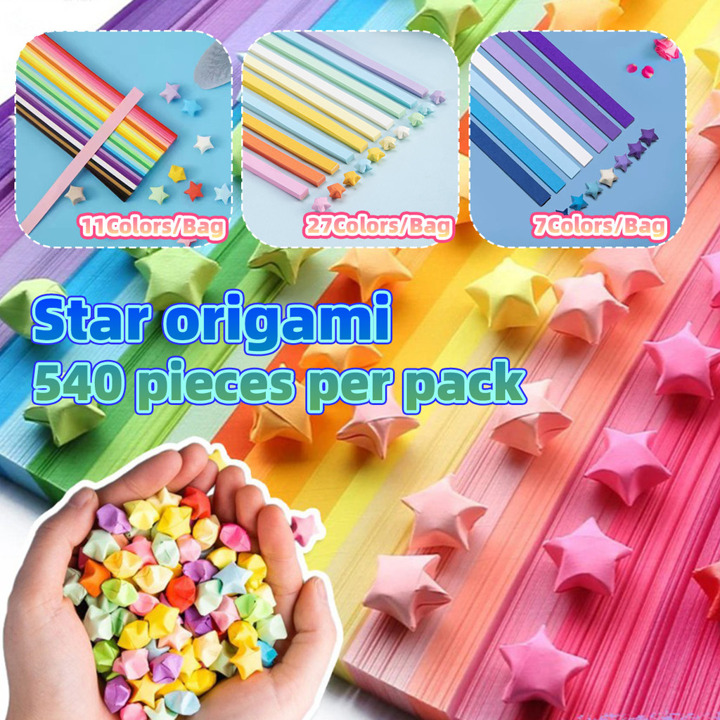 540PCS/Bag Kertas Bintang Keberuntungan Bintang Kertas Origami Pelangi Kertas Origami Bintang