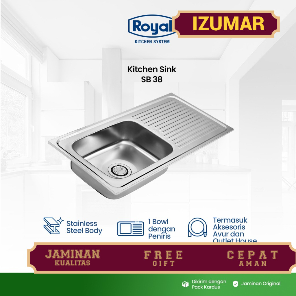 Royal Kitchen Sink Wastafel Dapur SB 38 | Bak Cuci Piring 86 x 43 Cm
