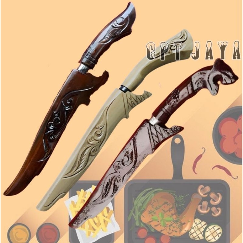 GROSIR TERMURAH pisau dapur baja mini motif badik kayu ukir