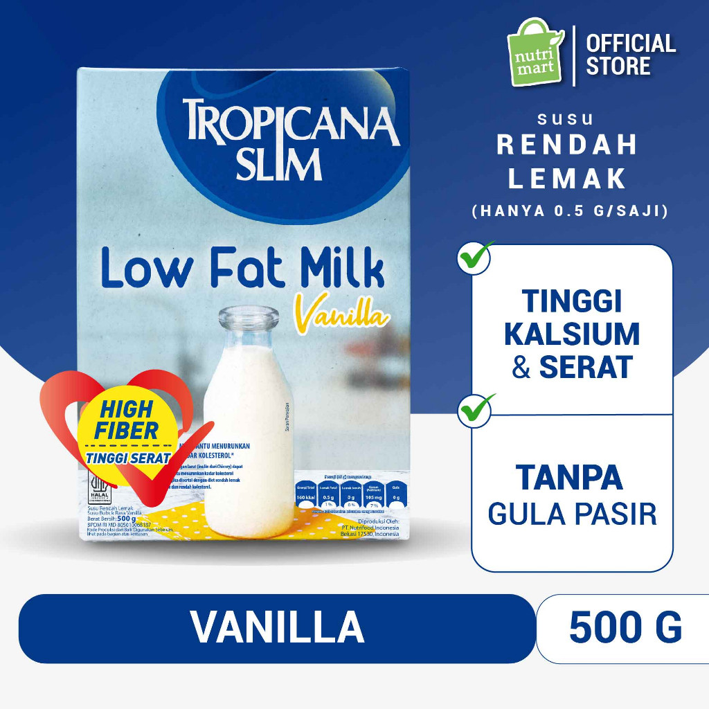 (NOFLIANSAH) Tropicana Slim Susu Low Fat Vanilla 500gr - Susu Bantu Diet Turunkan Kolesterol