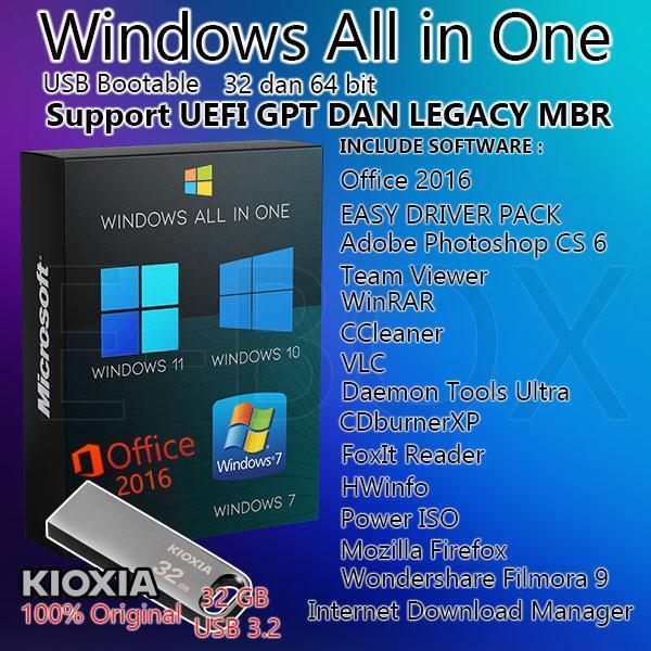 Flashdisk Bootable Installer Windows 7-10-11 USB 3.2