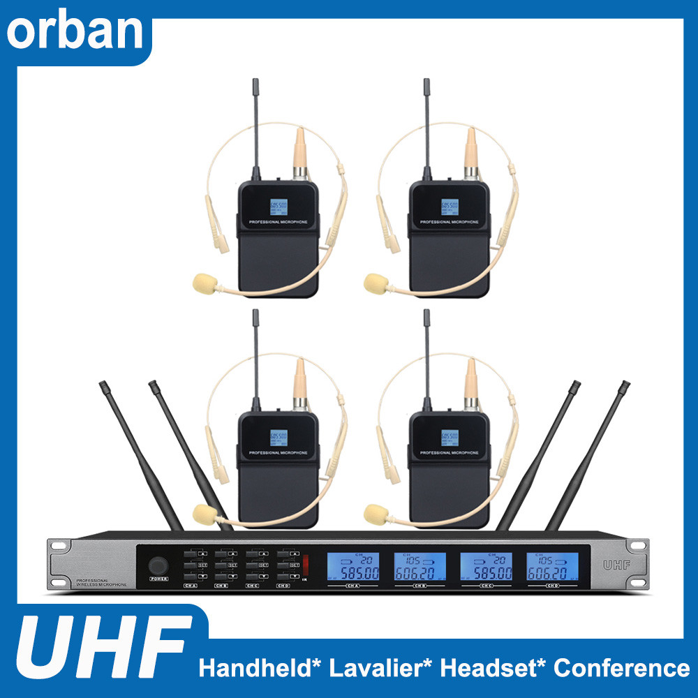 UHF wireless microphone four-channel head-mounted condenser microphone church teaching stage perform