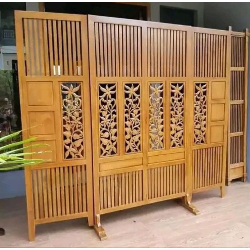 Penyekat ruangan 180x200cm antik kayu jati jepara 4 sap daun pintu 2 meter finising pembatas sketsel