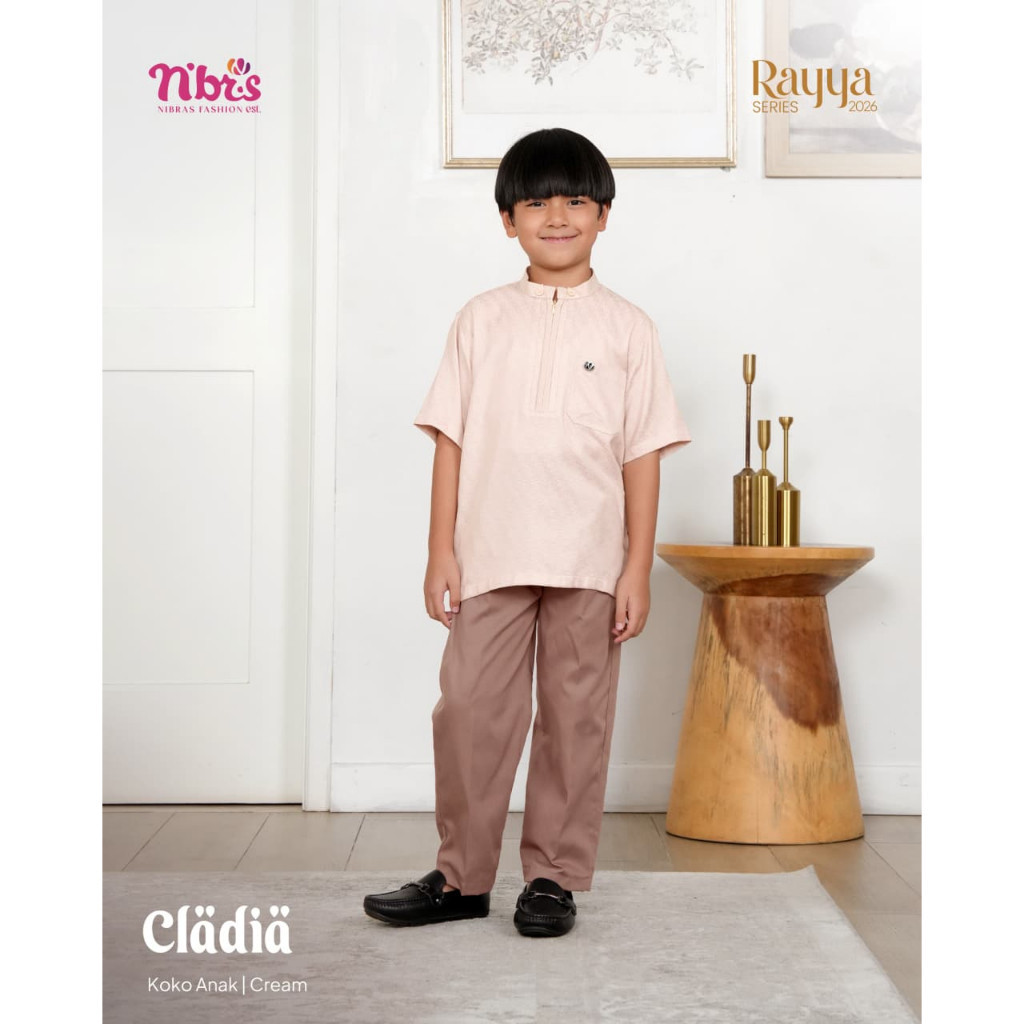 Sarimbit Nibras Cladia Baju Couple Keluarga Gamis Ibu Anak & Koko Ayah Dewasa Anak Cream NBRS Rayya