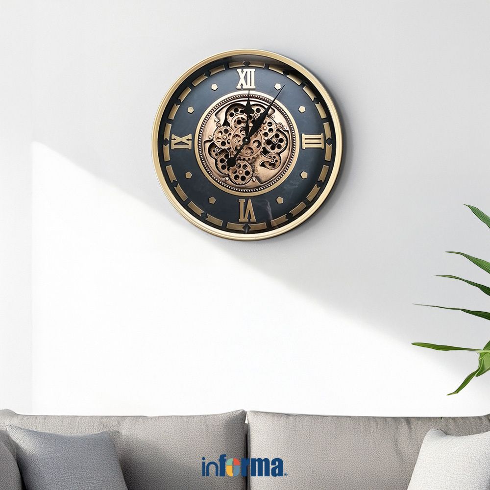 Informa 60 cm Jam Dinding Gear K01 - Hitam Wall Clock Jam Tembok Aesthetic Dekorasi Rumah Hiasan Din