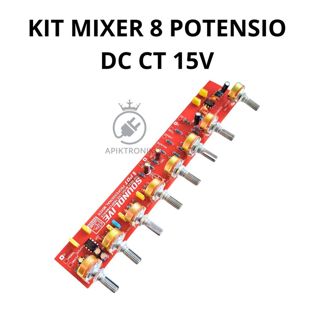 Kit Mixer 8 Potensio DC CT 15V PCB 210x35mm Level Panpot Effect Gain Audio