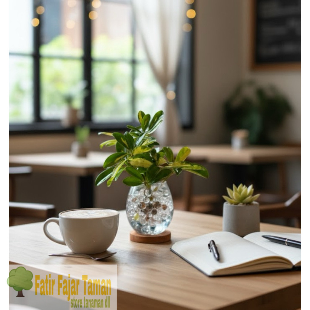 Paket murah tanaman hidup indoor walisongo variegata + vas bunga + hydrogel + tatakan kayu