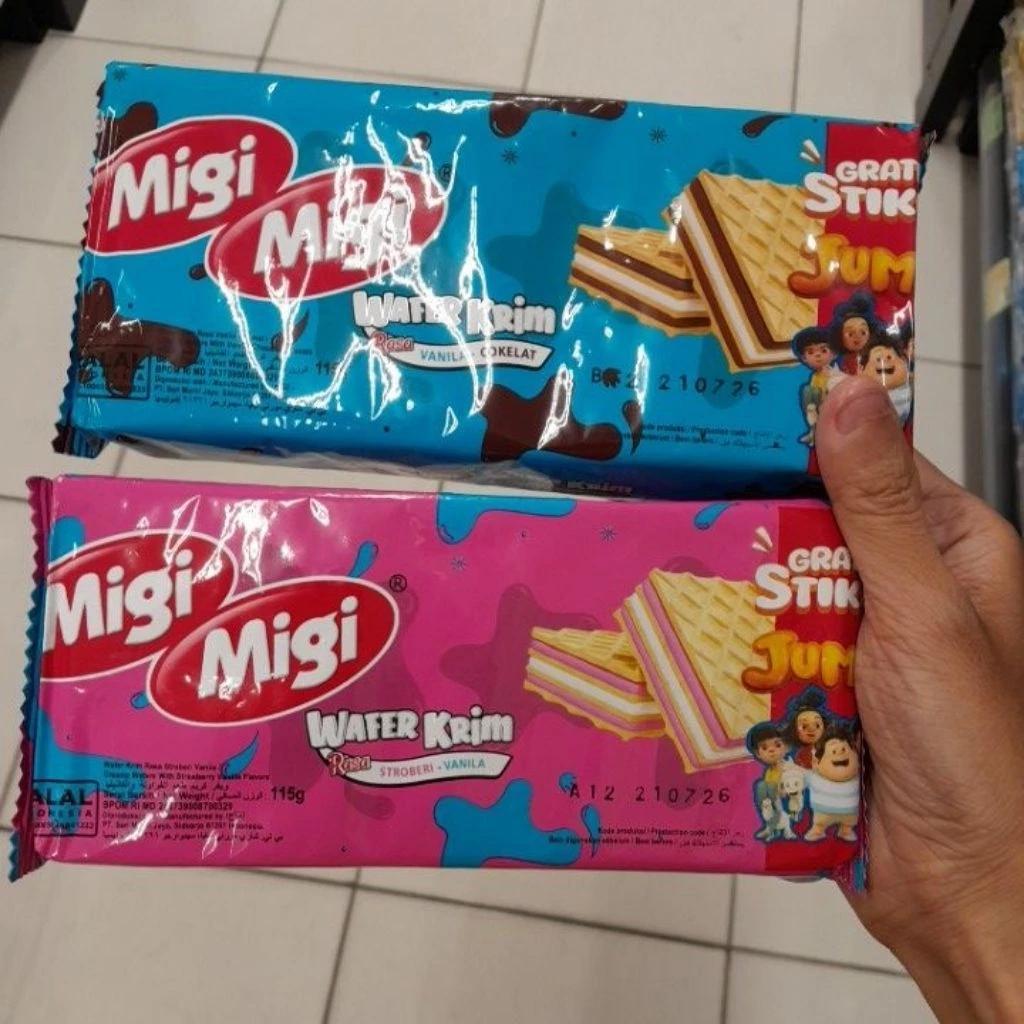 Migi Migi Wafer Krim 115gr Rasa Coklat Vanilla / Stroberi Vanilla