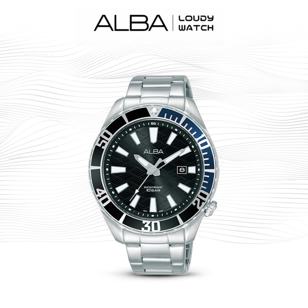 ALBA AG8K33 Active Jam Tangan Pria Quartz Black Dial Stainless Steel Strap Watch