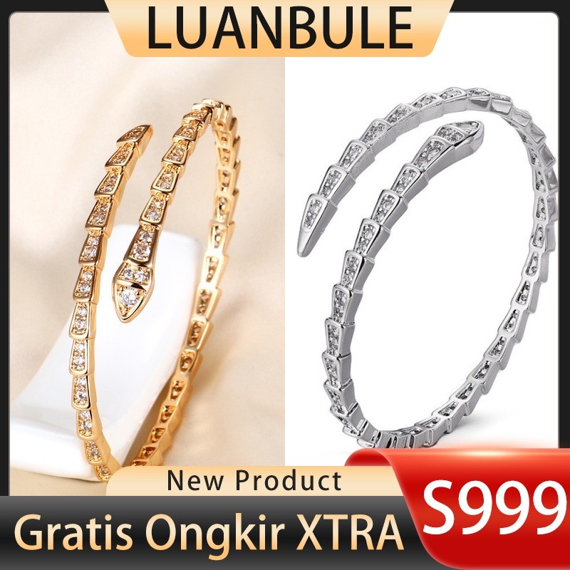 LUANBULE Gelang Ular Perak S999 Gaya Pasangan Emas Mawar