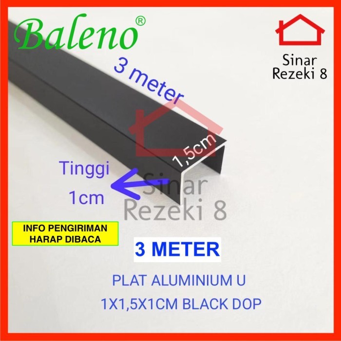 hanarayun - Plat Aluminium List U Hitam 10 x 15 x 10mm / Lis Edging Interior