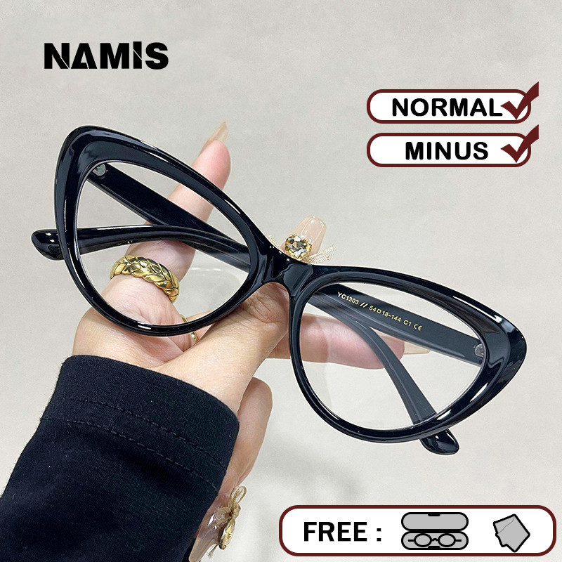 Namis Kacamata MINUS BLUERAY Wanita Cat Eye Frame Anti Radiasi Cylinder Kaca Mata Optik YC1303
