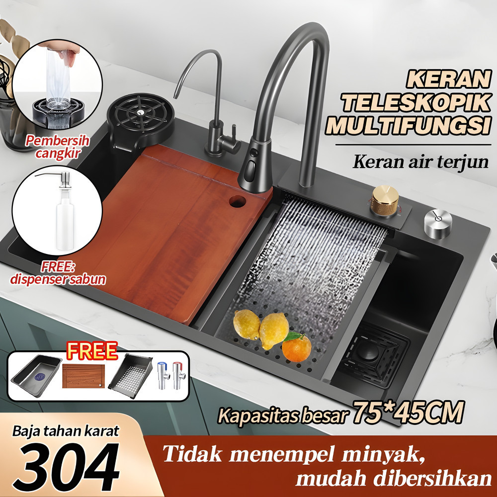 WOKI - Stainless Steel Kitchen Sink Modern Kitchen Sink Paket Kitchen Sink Black/Perak Bak Cuci Piri