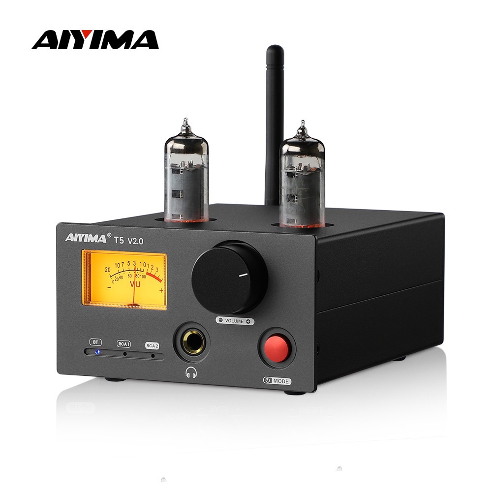 AIYIMA T5 V2.0 HiFi 2RCA Bluetooth 5.1 Vacuum Tube Headphone Amplifier VU Meter Class D 2.0 annel Po
