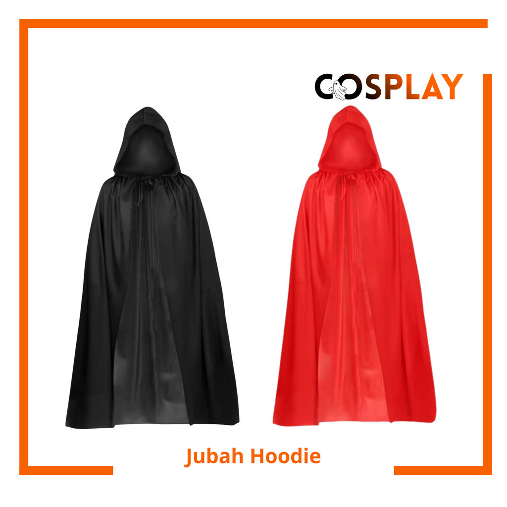 Cosplay Jubah Hitam Polos Plus Hoodie Kostum Halloween Pria Dan Wanita