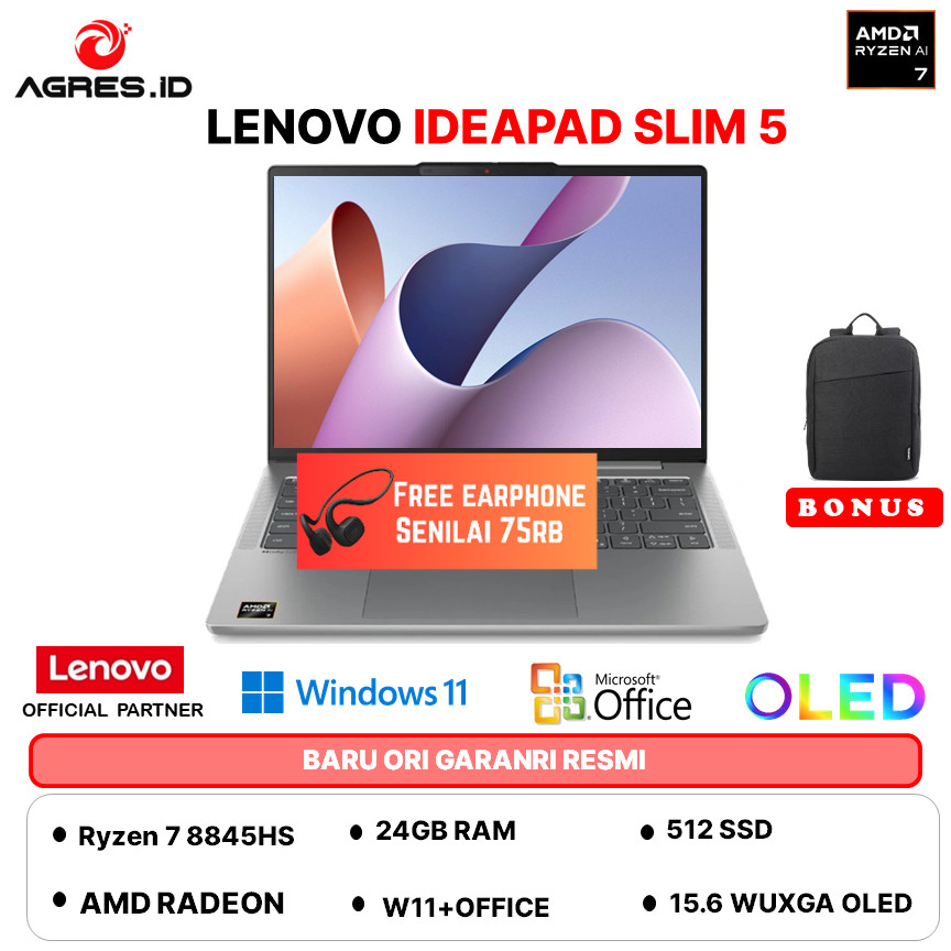 LENOVO IDEAPAD SLIM 5 14 OLED RYZEN 7 8845HS - RAM 24GB 512GB W11+OHS 14.0WUXGA -1YID